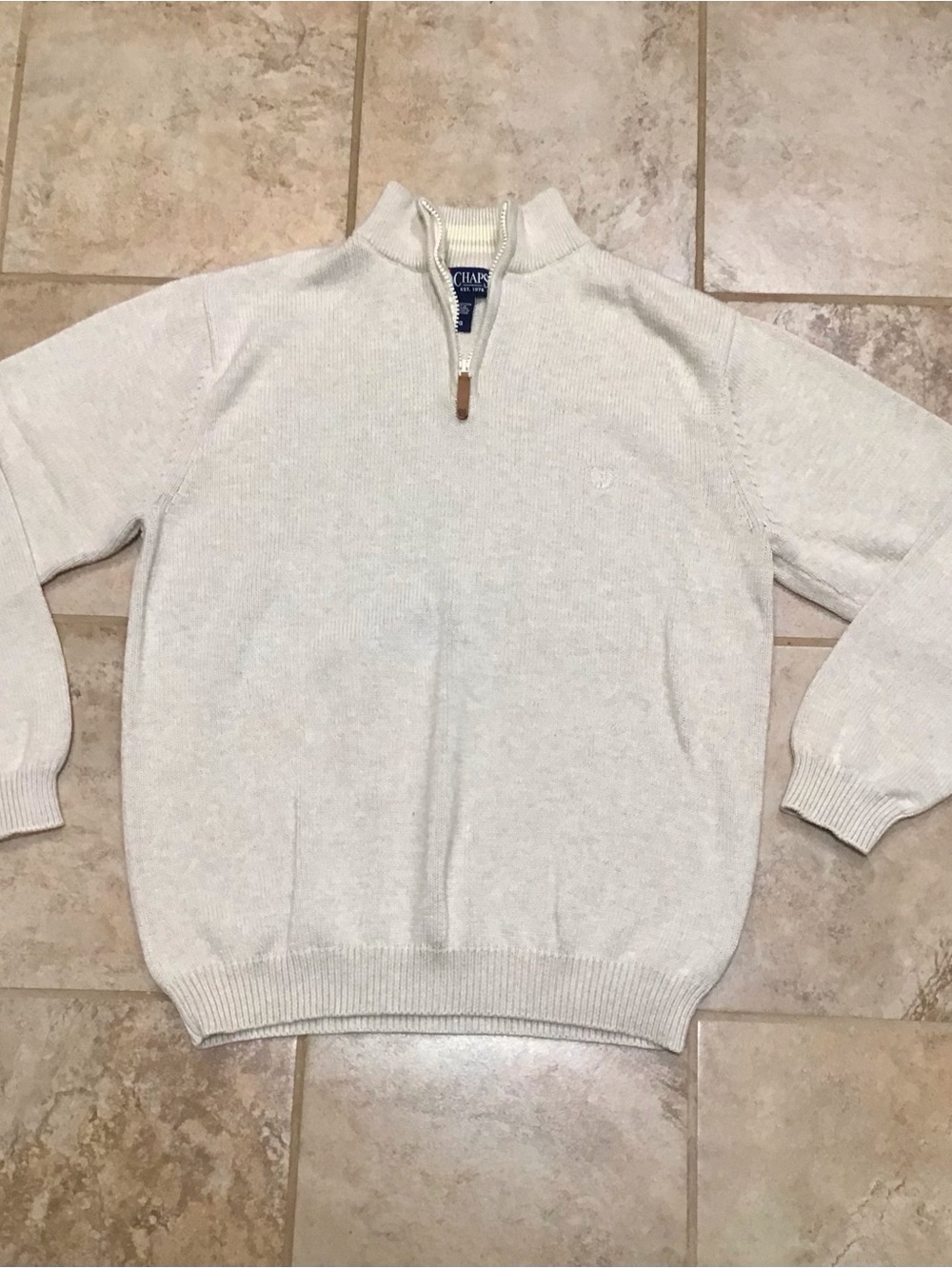 Men’s Chaps Beige Sweater 1/4 Zip, LARGE